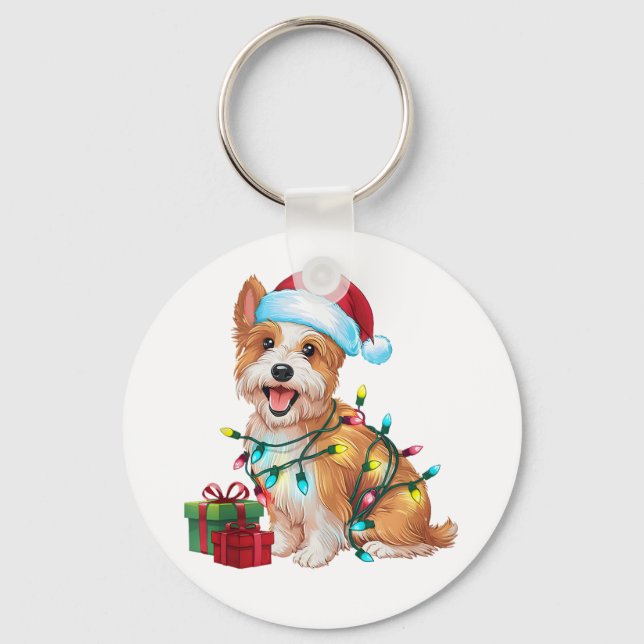 Chaveiro Natal do Cachorro do Vestido de Santa Hat (Frente)