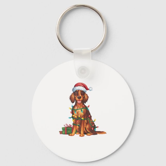 Chaveiro Natal do Cachorro Irlandês de Santa Hat (Frente)