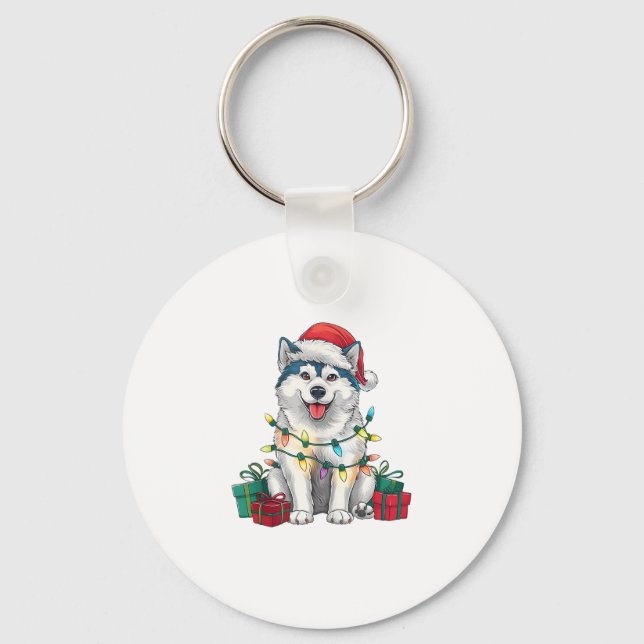 Chaveiro Natal do Cachorro Malamute Santa Hat (Frente)
