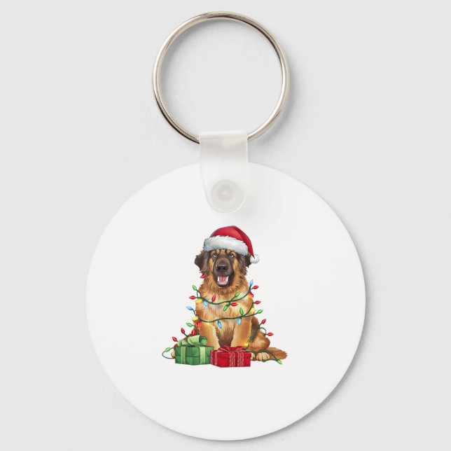 Chaveiro Natal do Cão de Leonberger do Santa Hat (Frente)