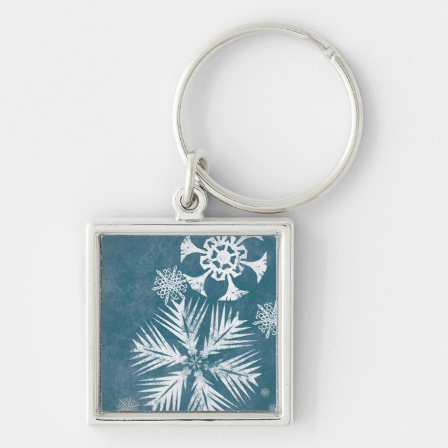 Chaveiro Natal em flocos de neve brancos e azuis (Frente)