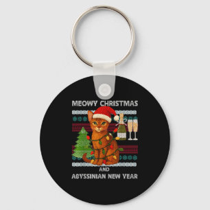 Chaveiro Natal Feliz Meowy Gato Abissínio Fofinho Chapéu do