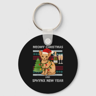 Chaveiro Natal Feliz Meowy Gato Sphynx Engraçado Chapéu do