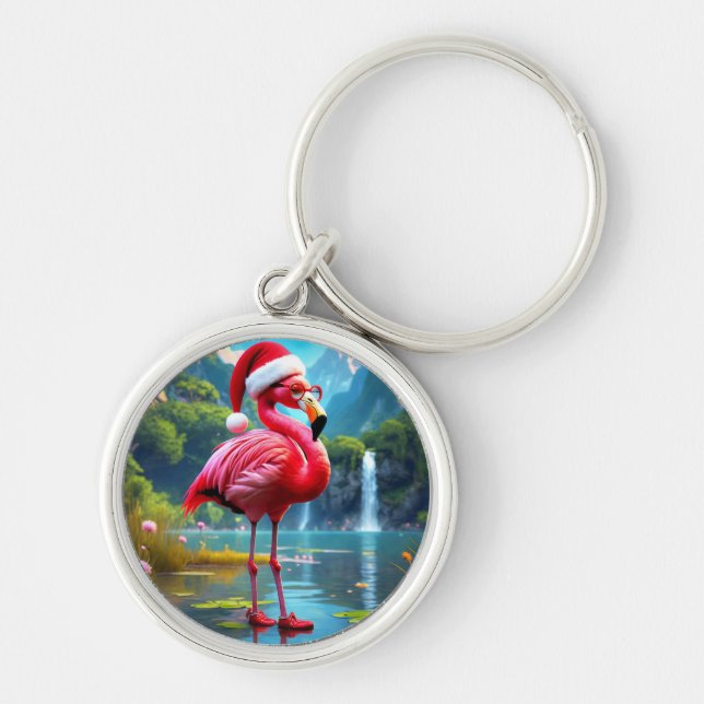 Chaveiro Natal Flamingo Como Papai Noel-47476 (Frente)