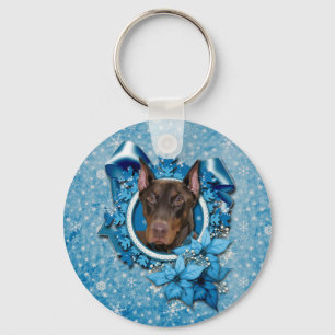 Chaveiro Natal - Floco de Neve Azul - Doberman - Rocky