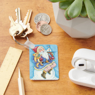 Chaveiro Natal Fofo, Papai Noel na Bola de Neve com Brinque