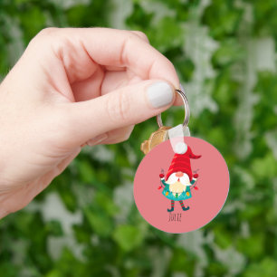 Chaveiro Natal Gnomo segurando luzes de Natal