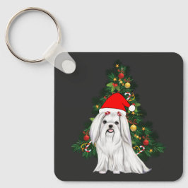 Chaveiro Natal Maltês, Xmas Maltês Cachorro com chapéu de P