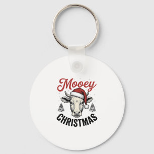 Chaveiro Natal Mooey Vaca Chapéu do Papai Noel Gravura Vint