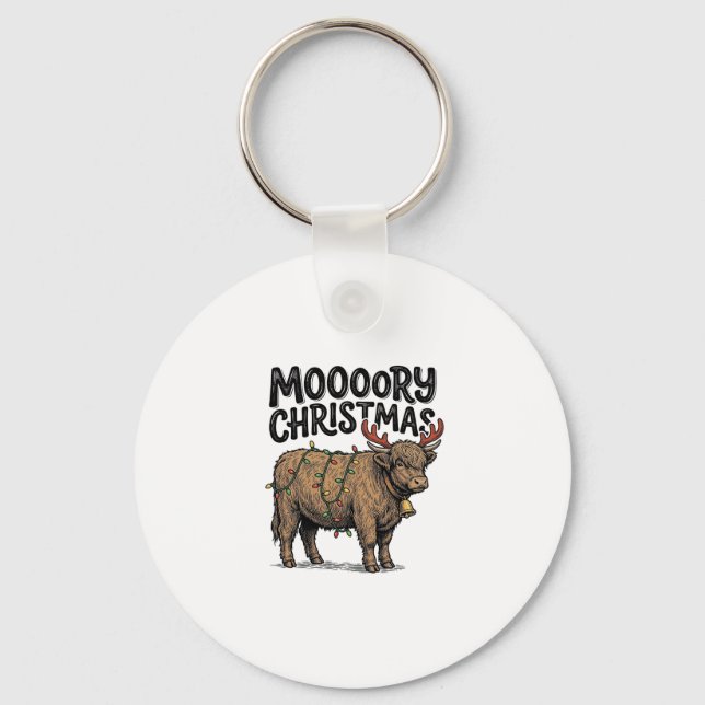 Chaveiro Natal Moooory Vaca das Terras Altas da Escócia Gra (Frente)