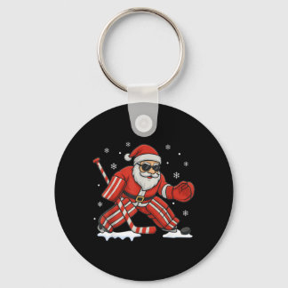 Chaveiro Natal no hóquei no gelo com goleiro Papai Noel