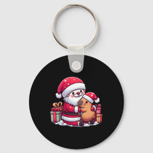 Chaveiro Natal Papai Noel Abraçando Capybara Cuta Com S