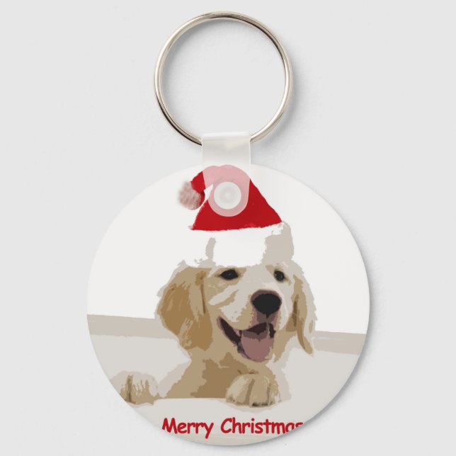 Chaveiro Natal para o ouro do Retriever com Santa Hat (Frente)