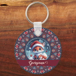 Chaveiro Natal Personalizado Kawaii Fox Dot Mandala