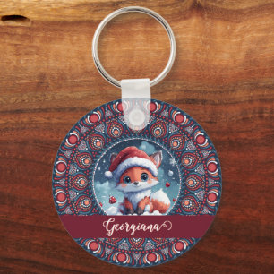 Chaveiro Natal Personalizado Kawaii Fox Dot Mandala