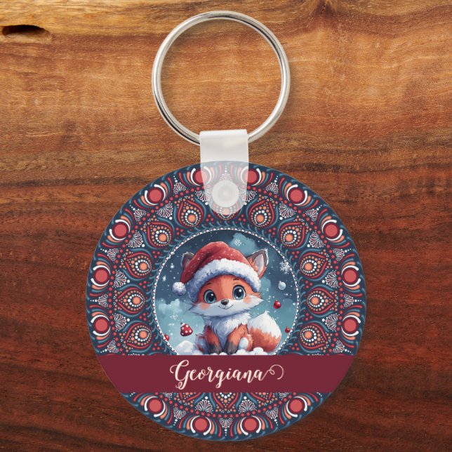 Chaveiro Natal Personalizado Kawaii Fox Dot Mandala (Frente)