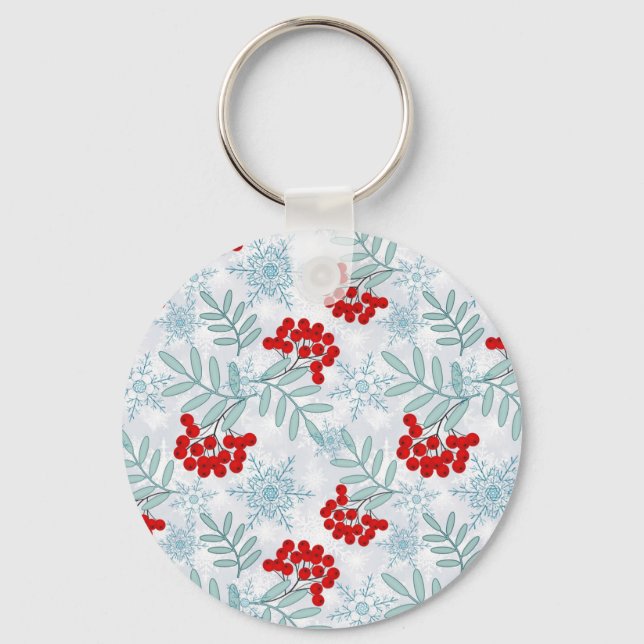 Chaveiro Natal, Rowan, vermelho, branco, flocos de neve (Frente)