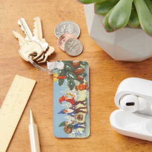 Chaveiro Natal vintage, duendes no inverno da floresta da