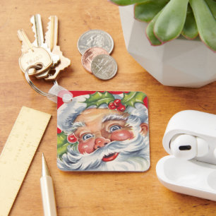 Chaveiro Natal vintage, Papai Noel alegre com seu chapéu