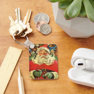 Chaveiro Natal vintage Papai Noel em Sleigh com Brinquedos