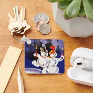 Chaveiro Natal vintage que dança bonecos de neve com velas