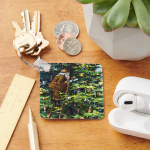 Chaveiro Natal vintage, Victorian Papai Noel com árvore