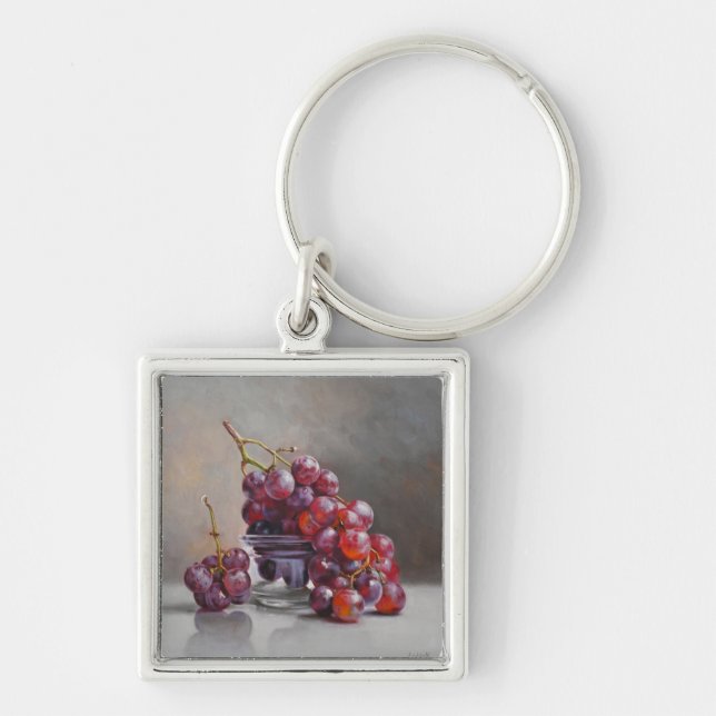Chaveiro Natureza Morta com Uvas Vermelhas - de Pintura a Ó (Frente)