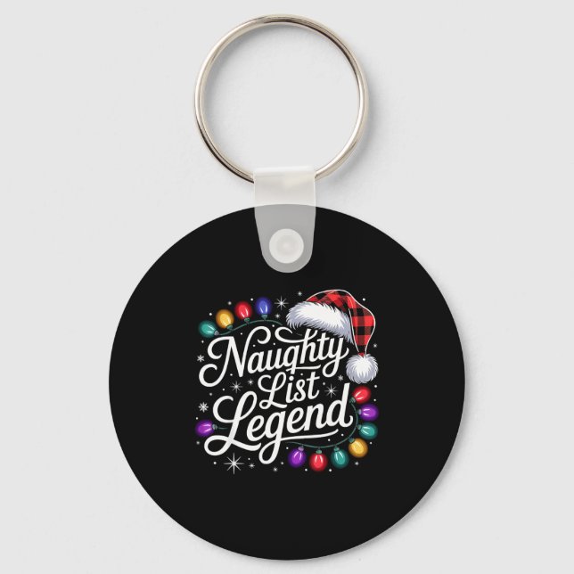 Chaveiro Naughty List Legend Xmas Lights Buffalo Plaid Red  (Frente)