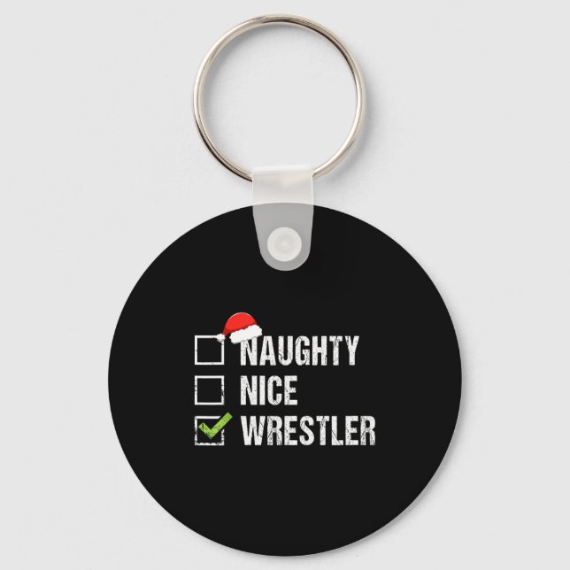 Chaveiro Naughty Nice Wrestler Shirt Wrestling Santa Christ (Frente)