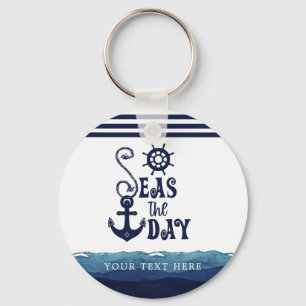 Chaveiro Nautical Anchor SEAS THE DAY Navy Personalized