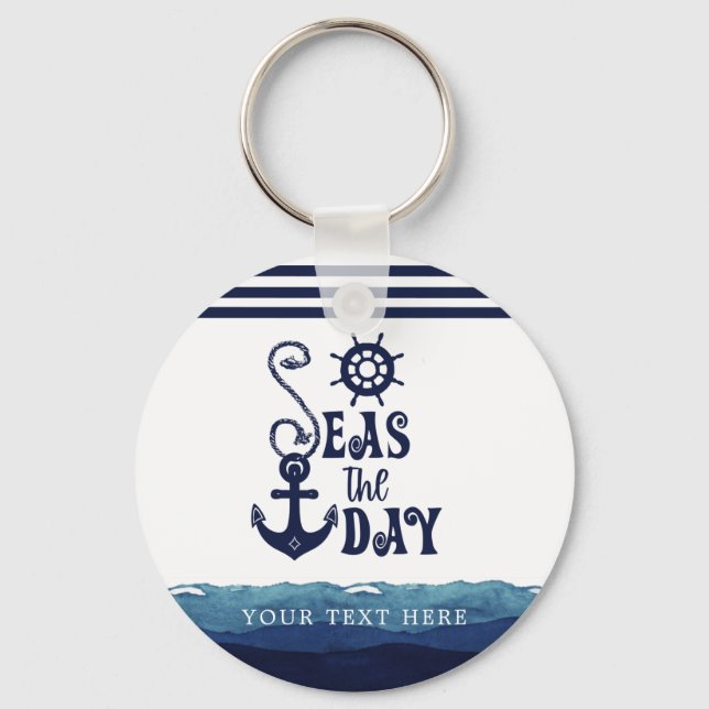 Chaveiro Nautical Anchor SEAS THE DAY Navy Personalized (Frente)