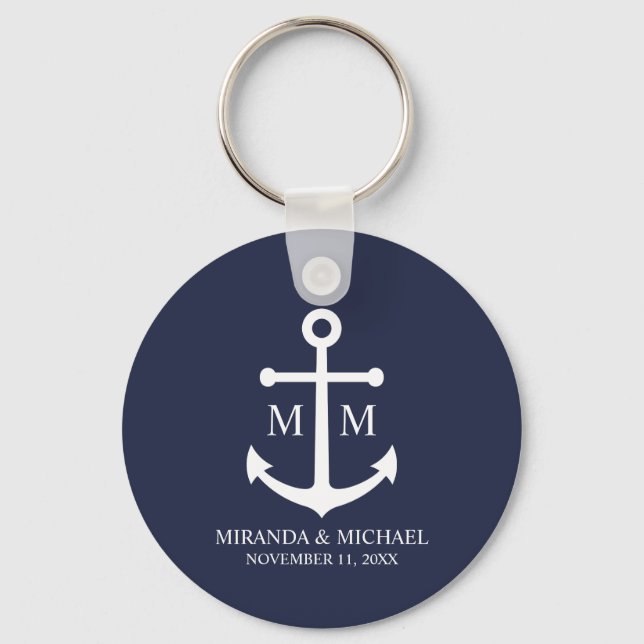 Chaveiro Nautical Navy Blue Anchor Wedding (Frente)