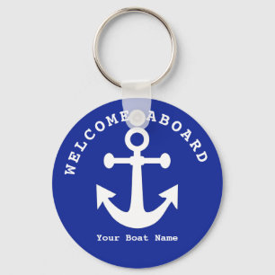 Chaveiro Nautical Navy Blue Welcome Aboard Boat Name Anchor