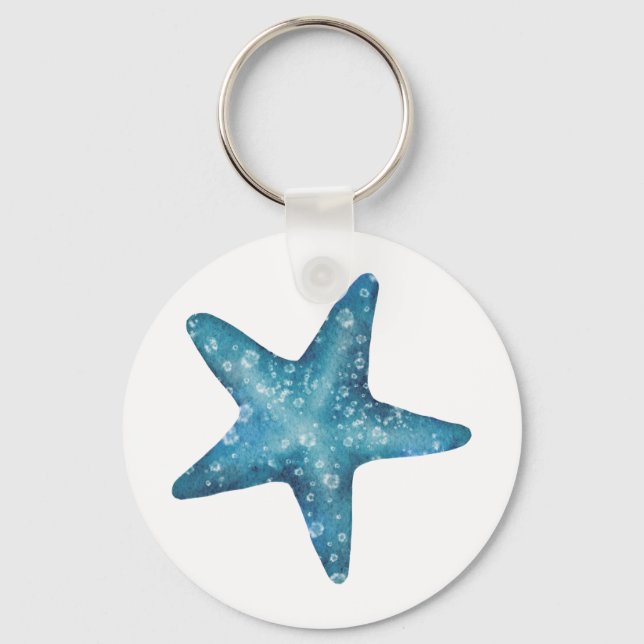 Chaveiro Nautical Watercolor Blue Starfish (Frente)