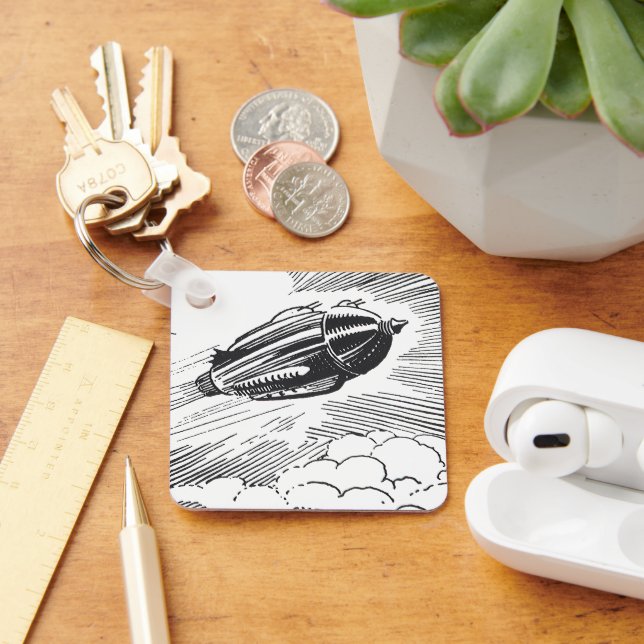 Chaveiro Nave Espacial Ficção Científica Vintage Foguete na (Mesa)