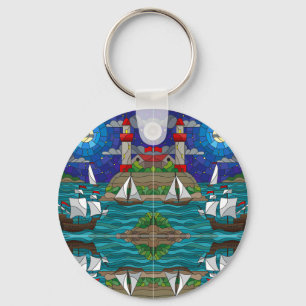 Chaveiro Navio de Navegação por Farol Vermelho Marítimo Céu