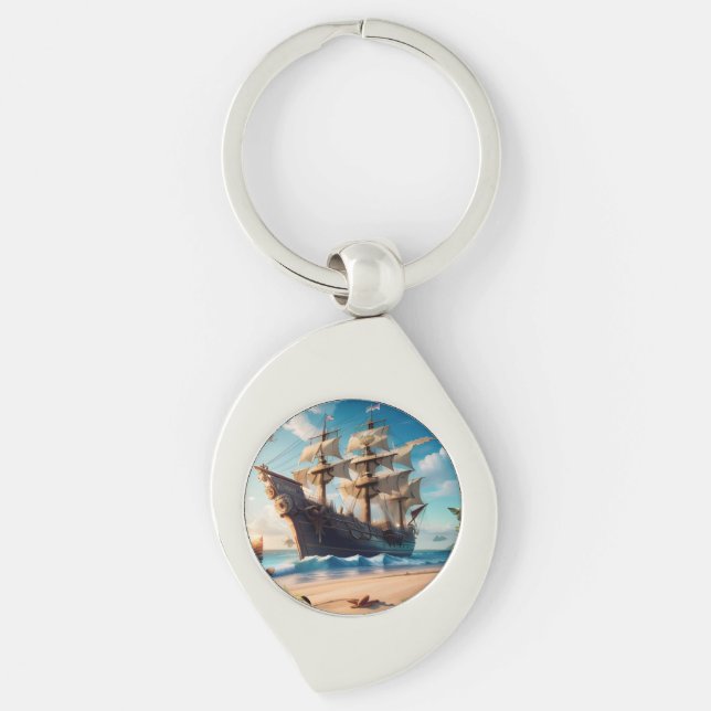 Chaveiro Navio de pirata de praia tropical (Frente)