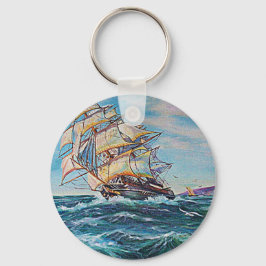 Chaveiro Navio de vela na pintura de óleo em águas grossas