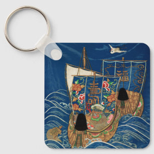Chaveiro Navio do Tesouro da Sorte Japonês Vintage G.A. Aud