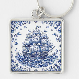 Chaveiro Navio Mercante Estilo Delft Azul e Branco