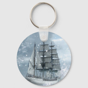 Chaveiro navio pirata vintage contra a tempestade de invern