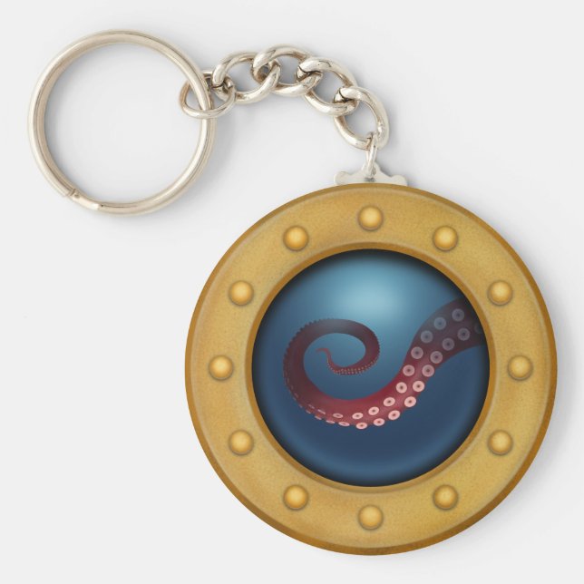 Chaveiro Navio Porthole com Octopus Náutico Steampunk (Frente)