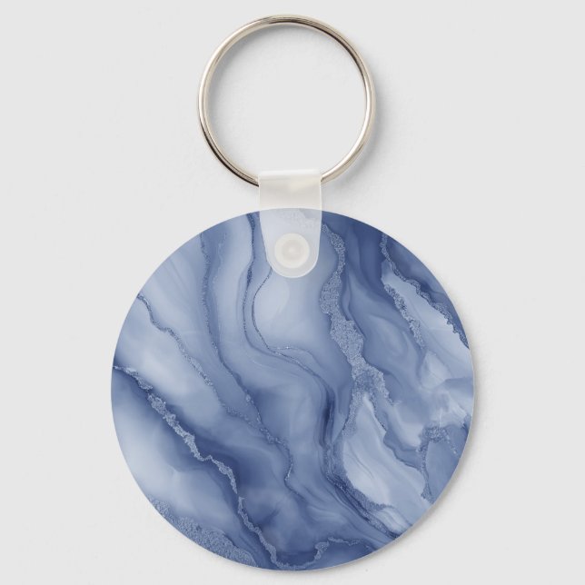 Chaveiro Navy- Blue Organic Marble-Like Texture (Frente)