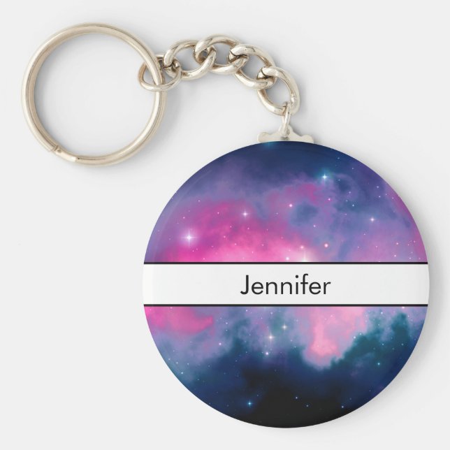 Chaveiro Nebulosa da Galáxia Rosa e Azul e Abstrato das Est (Frente)
