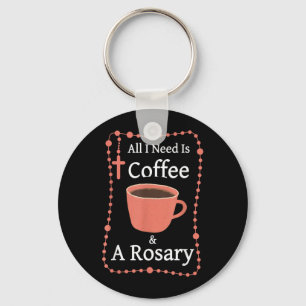 Chaveiro Necessito é Café e Um Rosário Citação de Fé Católi