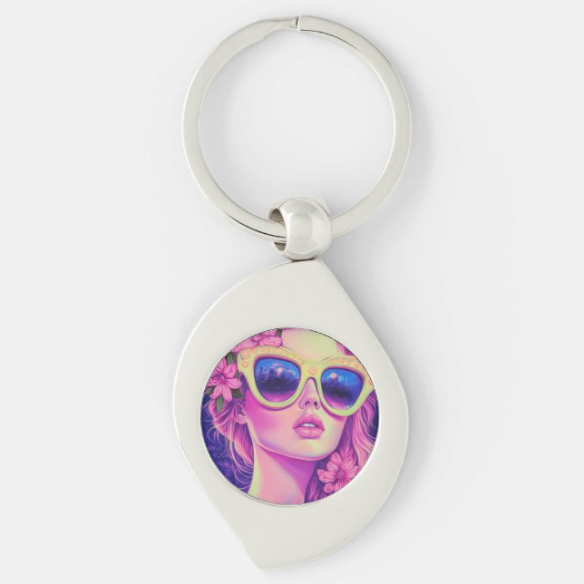 Chaveiro Neon Dream Girl com óculos de sol florais (Frente)