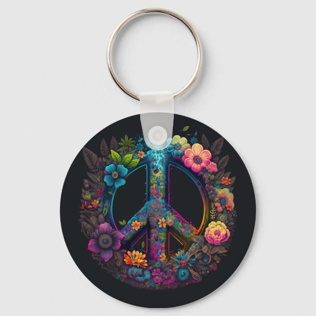 Chaveiro Neon Floral Peace Sinal (Frente)
