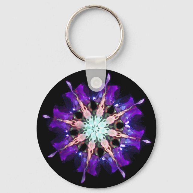 Chaveiro Neon Kaleido-Twist Burst em Roxo e Rosa (Frente)