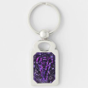 Chaveiro Neon Purple Elephant Andando À Noite Estrelada 