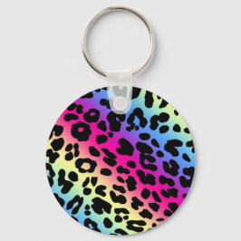 Chaveiro Neon Rainbow Leopard Pattern Impressão